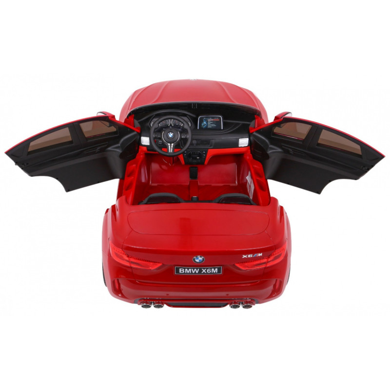 BMW X6M XXL dla 2 dzieci Lakier Czerwony + Pilot + Ekoskóra + Pasy + Wolny Start + MP3 + LED