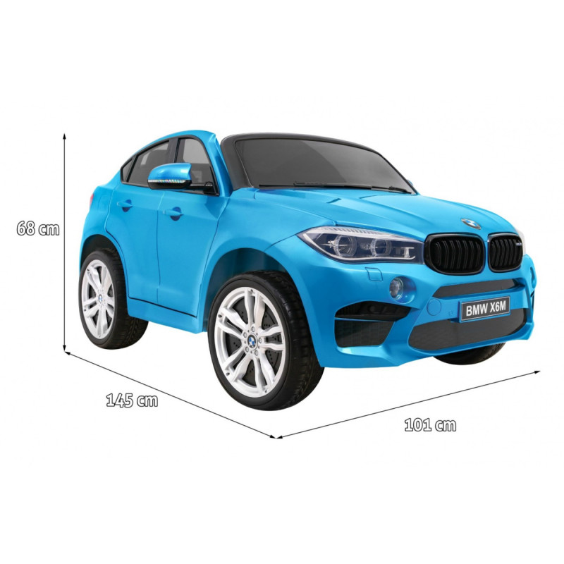 BMW X6M XXL dla 2 dzieci Lakier Niebieski + Pilot + Ekoskóra + Pasy + Wolny Start + MP3 + LED