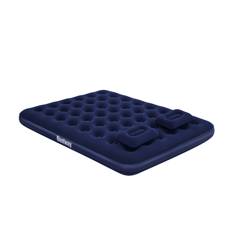 Dmuchany Materac do spania Queen 2-osobowy flokowany BESTWAY 203x152x22cm + Pompka + 2 Poduszki