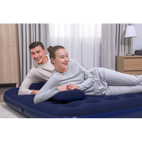 Dmuchany Materac do spania Queen 2-osobowy flokowany BESTWAY 203x152x22cm + Pompka + 2 Poduszki Dmuchany Materac do spania Queen 2-osobowy flokowany BESTWAY 203x152x22cm + Pompka + 2 Poduszki