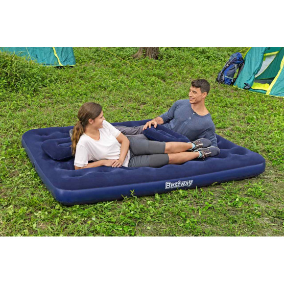Dmuchany Materac do spania Queen 2-osobowy flokowany BESTWAY 203x152x22cm + Pompka + 2 Poduszki Dmuchany Materac do spania Queen 2-osobowy flokowany BESTWAY 203x152x22cm + Pompka + 2 Poduszki