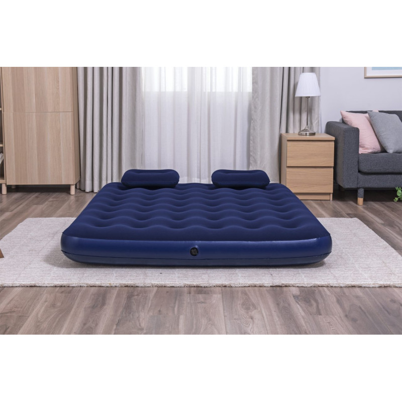 Dmuchany Materac do spania Queen 2-osobowy flokowany BESTWAY 203x152x22cm + Pompka + 2 Poduszki