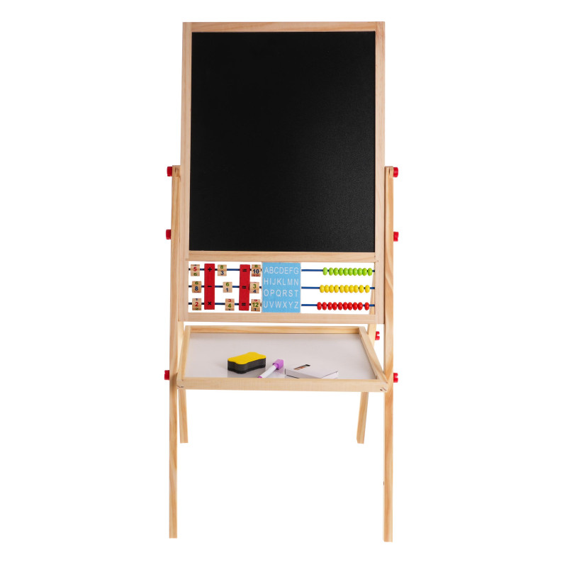 Drewniana dwustronna tablica dla dzieci 3+ Edukacyjna tablica magnetyczna kredowa + Akcesoria