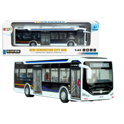 Elektryczny Autobus Miejski 1:42 Metalowy Światła Biały