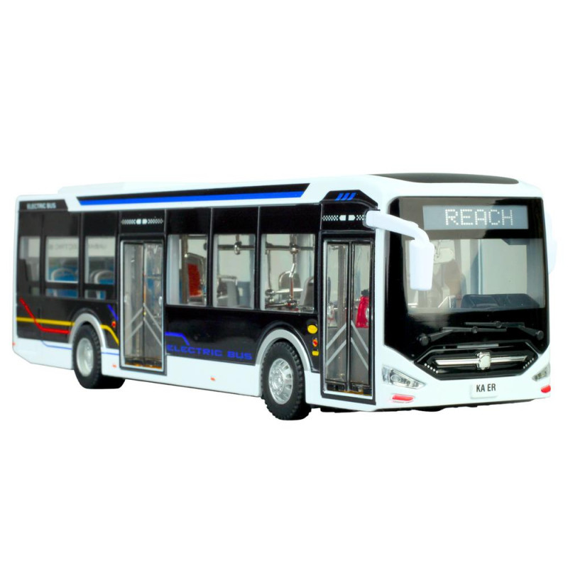 Elektryczny Autobus Miejski 1:42 Metalowy Światła Biały