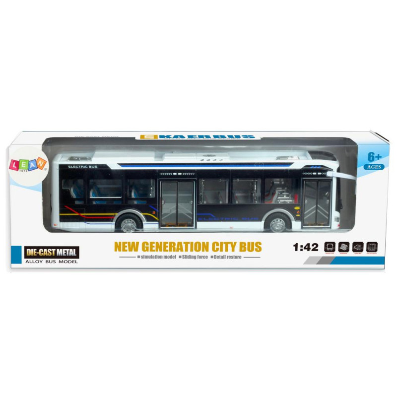 Elektryczny Autobus Miejski 1:42 Metalowy Światła Biały