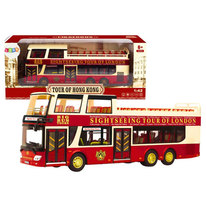 Autobus Piętrowy Wycieczkowy 1:42 Metalowy Światła Czerwony