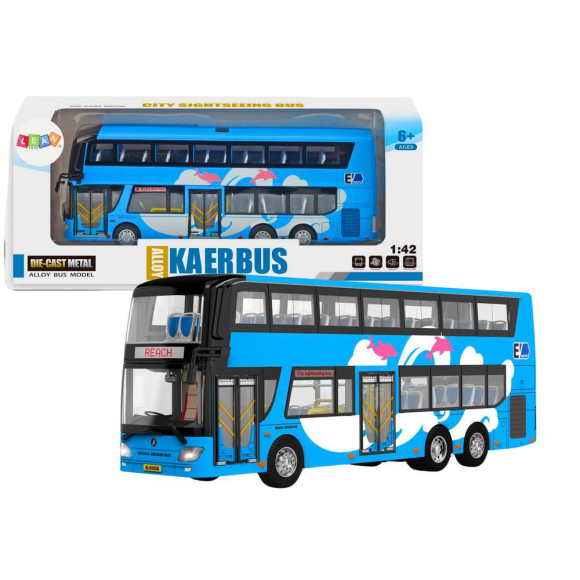 Autobus Piętrowy Wycieczkowy 1:42 Metalowy Światła Niebieski