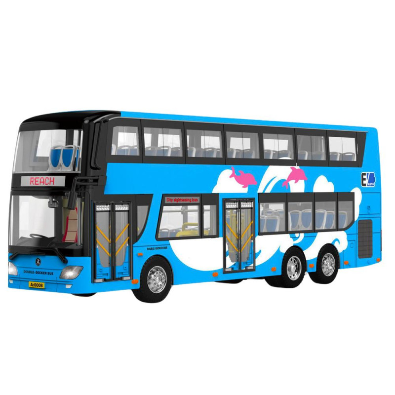 Autobus Piętrowy Wycieczkowy 1:42 Metalowy Światła Niebieski