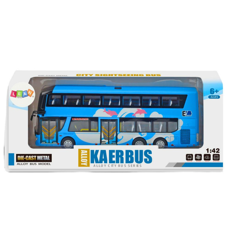 Autobus Piętrowy Wycieczkowy 1:42 Metalowy Światła Niebieski