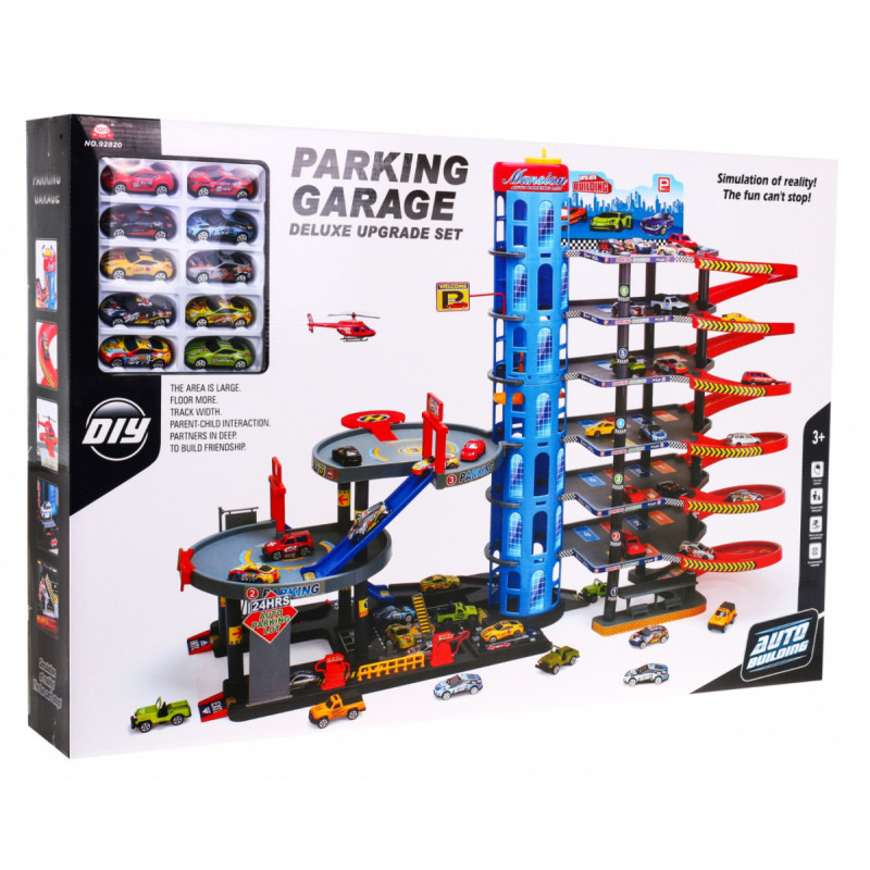 7-poziomowy Parking dla dzieci 3+ Helikopter + 10 Autek + Winda + Zjeżdżalnie