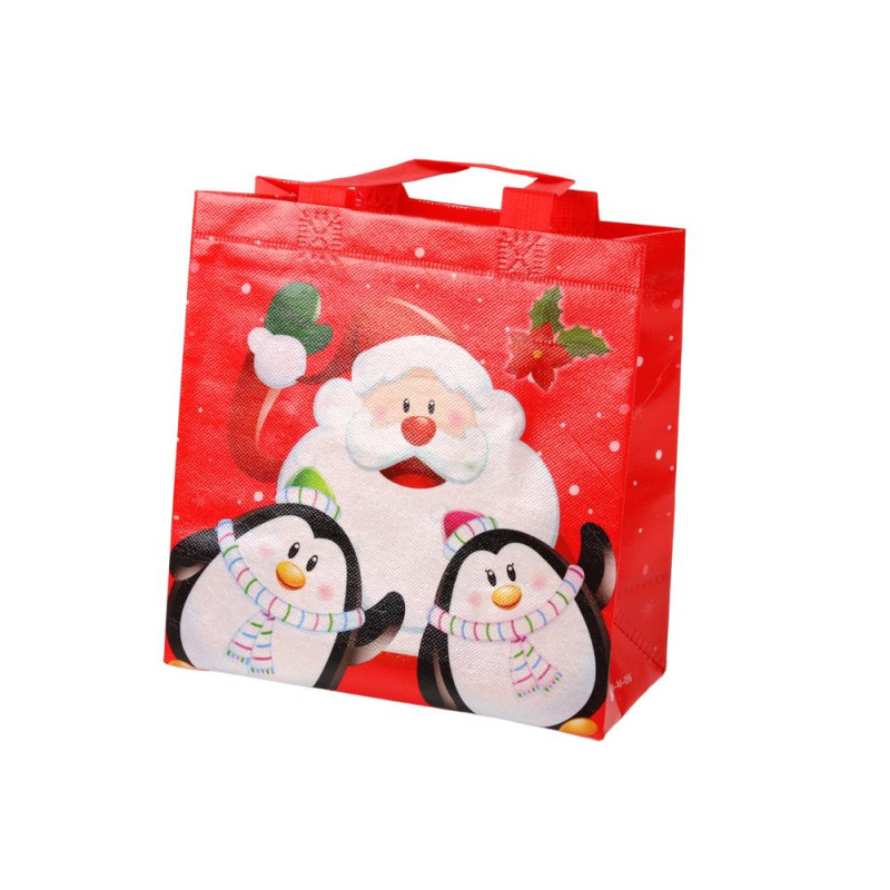 Torba Prezentowa Mikołaj i Pingwinki Czerwona 22cm x 22cm x 11cm