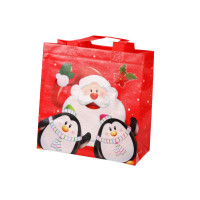 Torba Prezentowa Mikołaj i Pingwinki Czerwona 22cm x 22cm x 11cm
