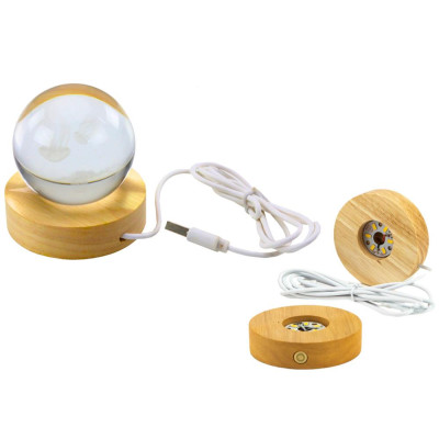 Świecąca Kryształowa Kula 3D Meduza Lampka Drewniana Podstawka