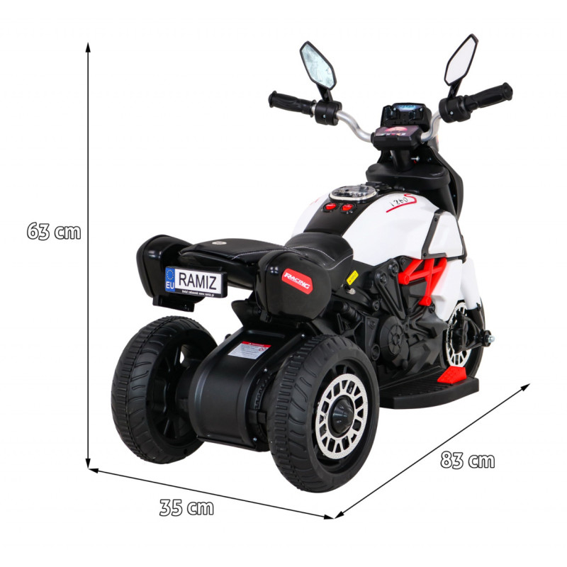 Motorek Fast Tourist na akumulator dla dzieci Biały + Audio + Światła + Ekoskóra