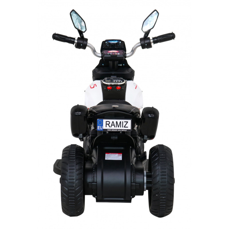 Motorek Fast Tourist na akumulator dla dzieci Biały + Audio + Światła + Ekoskóra