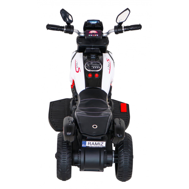 Motorek Fast Tourist na akumulator dla dzieci Biały + Audio + Światła + Ekoskóra
