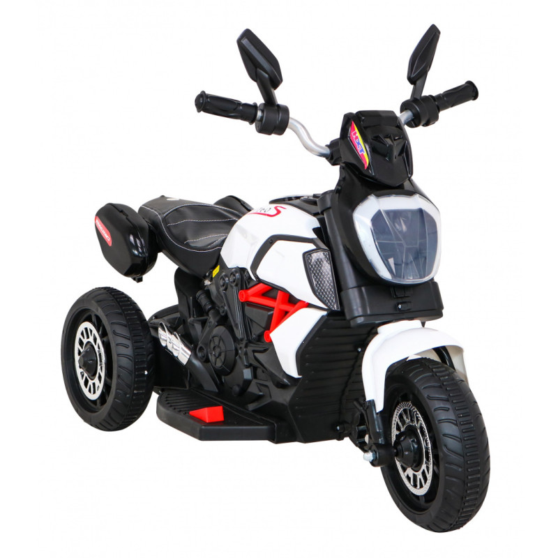 Motorek Fast Tourist na akumulator dla dzieci Biały + Audio + Światła + Ekoskóra
