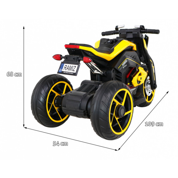 Motor Future na akumulator dla dzieci Żółty + Panel audio + Wolny Start + Koła EVA Motor Future na akumulator dla dzieci Żółty + Panel audio + Wolny Start + Koła EVA