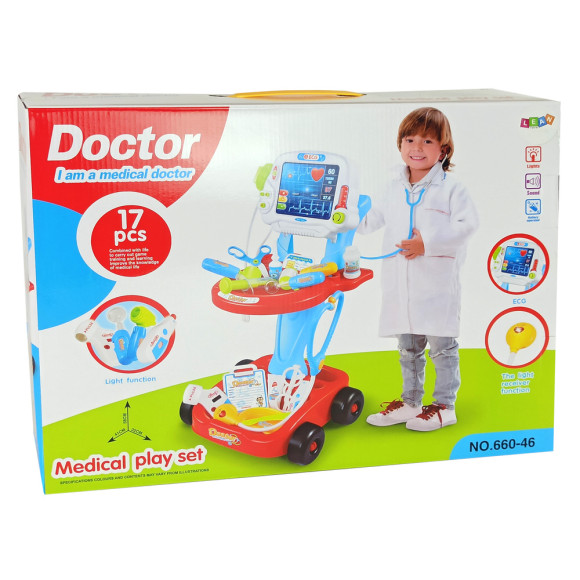 Zestaw Lekarski na Wózku Stolik Lekarski Doktor 17 Elementów EKG
