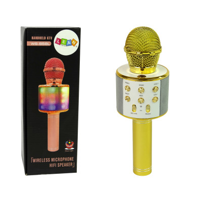Mikrofon Bezprzewodowy USB Głośnik Nagrywanie Karaoke Model WS-858 Złoty