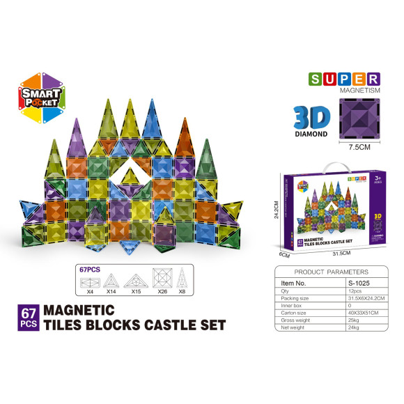Zestaw Klocków Magnetycznych 3D 67el.