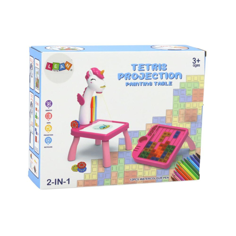 Mini Projektor Stolik Tetris 2w1 Jednorożec Niebieski