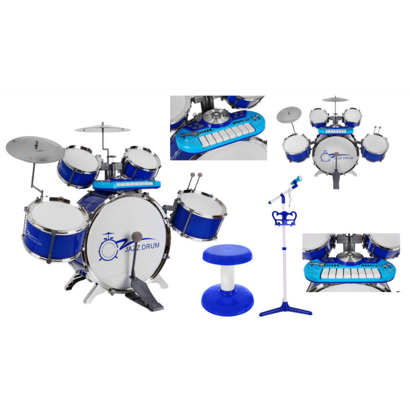 Zestaw muzyczny Perkusja + Keyboard + Mikrofon dla dzieci 3+ niebieski Dźwięki Światła
