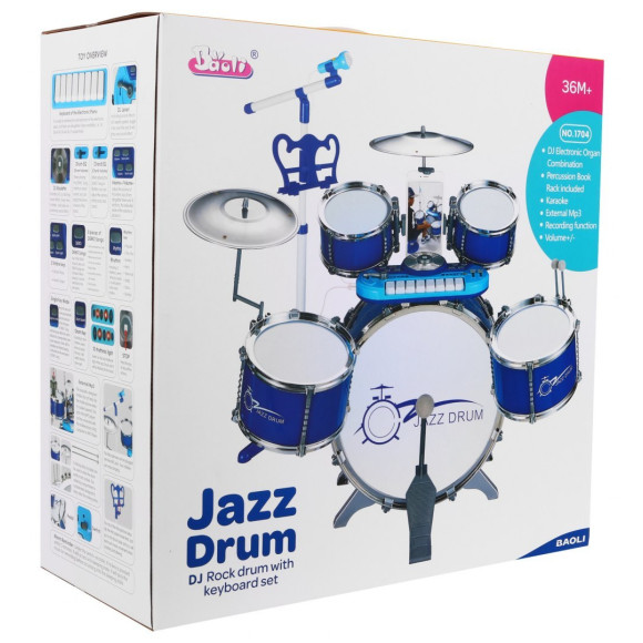 Zestaw muzyczny Perkusja + Keyboard + Mikrofon dla dzieci 3+ niebieski Dźwięki Światła Zestaw muzyczny Perkusja + Keyboard + Mikrofon dla dzieci 3+ niebieski Dźwięki Światła