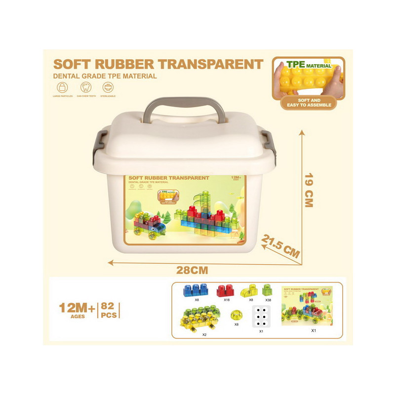 Zestaw Miękkich Żelowych Klocków 82el. + Kuferek