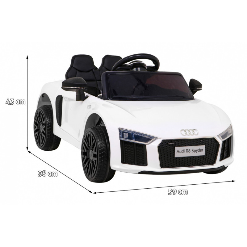 Audi R8 na akumulator dla dzieci Biały + Pilot + EVA + Wolny Start + MP3 LED