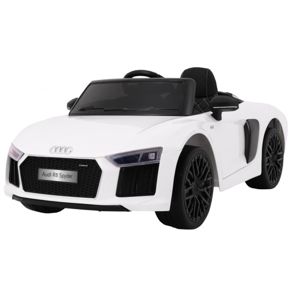 Audi R8 Spyder na akumulator Biały + Pilot + EVA + Wolny Start + Radio MP3 + LED Audi R8 Spyder na akumulator Biały + Pilot + EVA + Wolny Start + Radio MP3 + LED