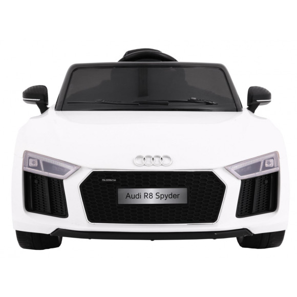 Audi R8 Spyder na akumulator Biały + Pilot + EVA + Wolny Start + Radio MP3 + LED Audi R8 Spyder na akumulator Biały + Pilot + EVA + Wolny Start + Radio MP3 + LED