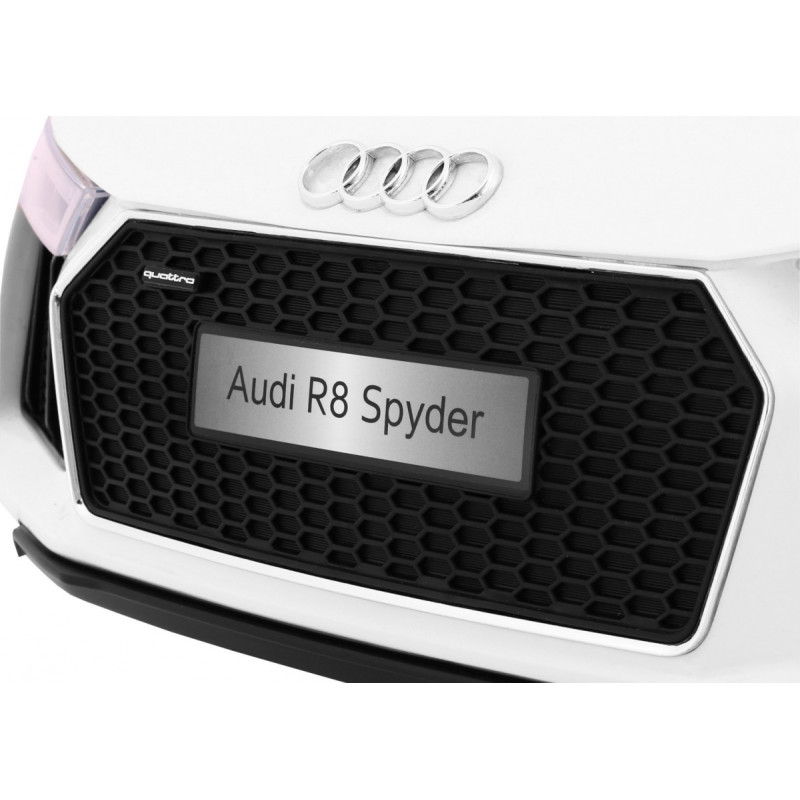 Audi R8 Spyder na akumulator Biały + Pilot + EVA + Wolny Start + Radio MP3 + LED