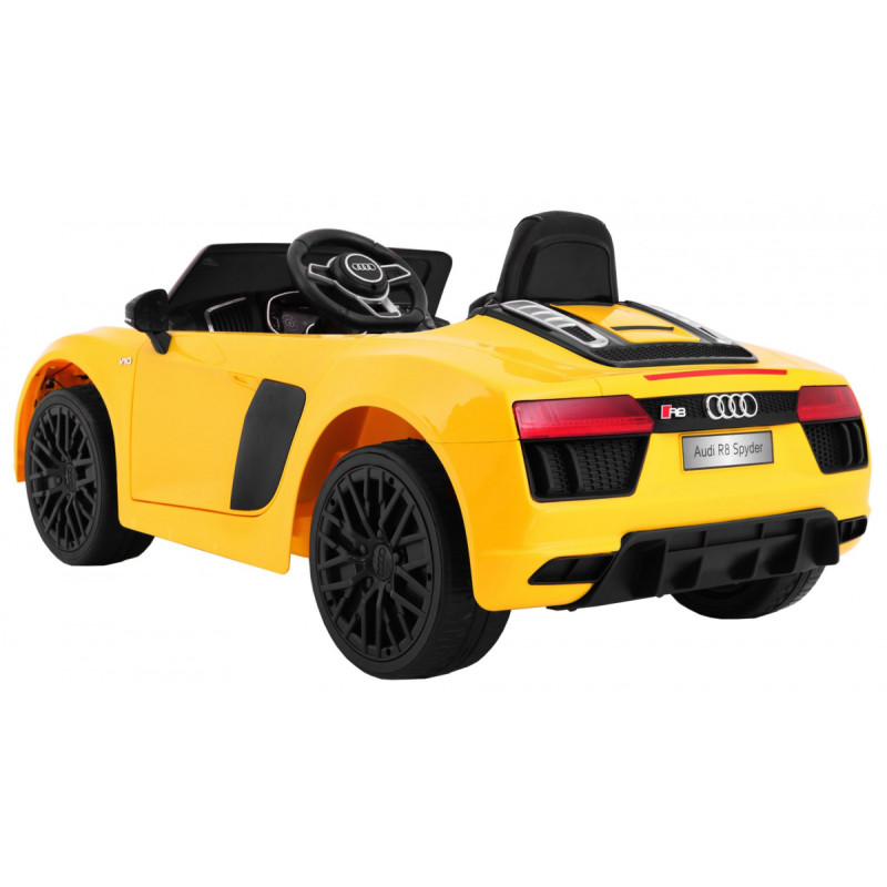 Audi R8 Spyder na akumulator Żółty + Pilot + EVA + Wolny Start + Radio MP3 + LED