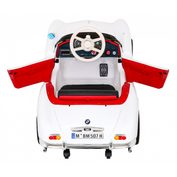 Autko BMW 507 Retro elektryczne dla dzieci Biały + Audio LED + Pilot + Ekoskóra + EVA + Wolny Start