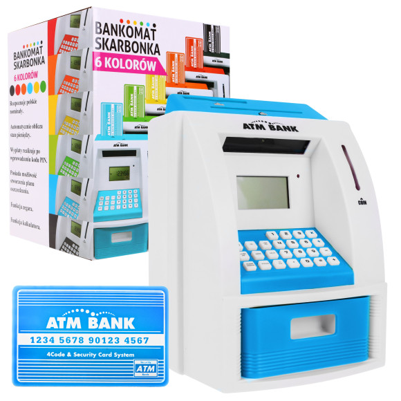Bankomat skarbonka dla dzieci 3+ niebieski Interaktywne funkcje + Karta bankomatowa Bankomat skarbonka dla dzieci 3+ niebieski Interaktywne funkcje + Karta bankomatowa
