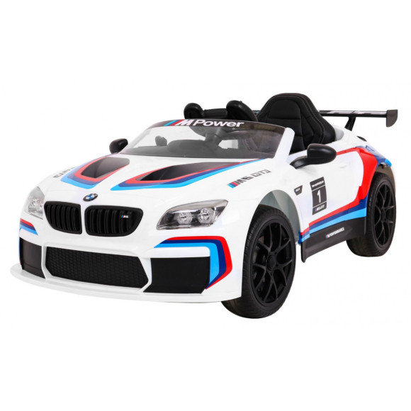 BMW M6 GT3 Auto na akumulator dla dzieci Biały + Nawiew powietrza + Dźwięki MP3 Światła + Pilot