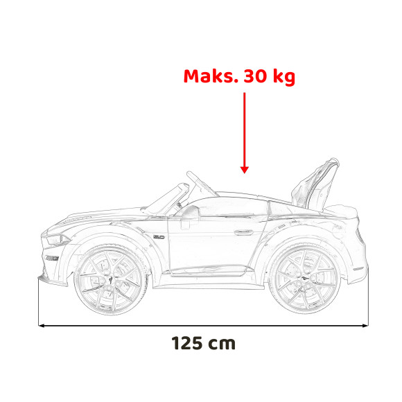Autko Ford Mustang GT na akumulator dla dzieci Czerwony + Regulacja siedzenia + Audio LED + EVA + Wolny Start