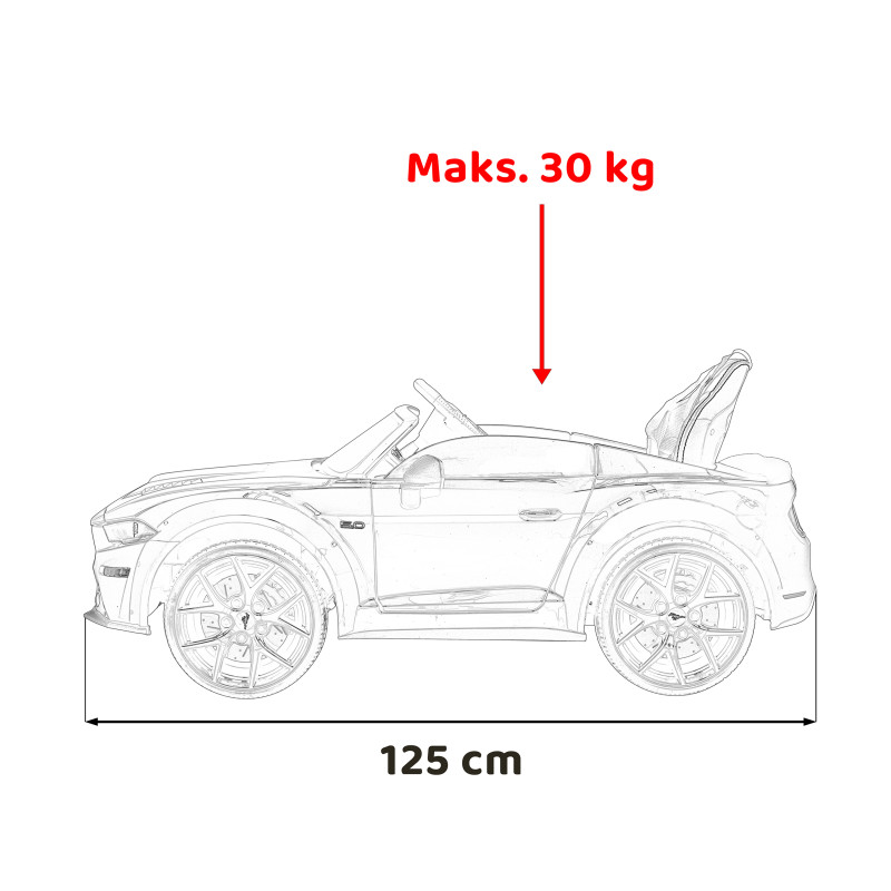 Autko Ford Mustang GT na akumulator dla dzieci Czerwony + Regulacja siedzenia + Audio LED + EVA + Wolny Start