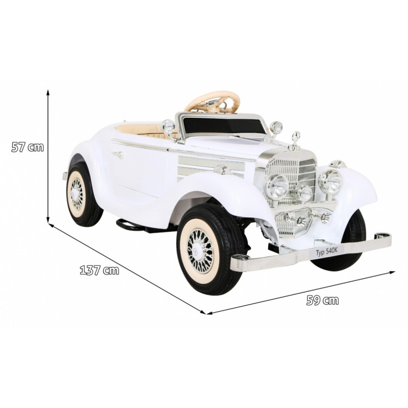 Mercedes Benz Retro 540A dla dzieci Biały + Tryb "Rodzica" + Pilot + Panel audio + LED