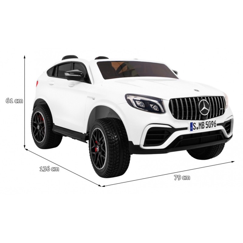 Auto Mercedes GLC 63S dla dzieci Biały + Napęd 4x4 + MP4 + LED + Ekoskóra + Wolny Start + EVA