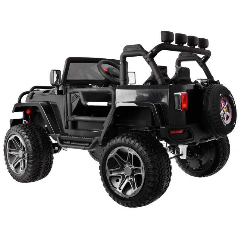 Auto terenowe typu jeep Monster 4x4 dla dzieci Czarny + Pilot + Regulacja siedzenia + Wolny Start + MP3 LED + Bagażnik + Plecak