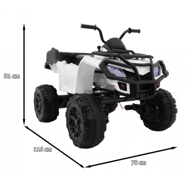 Quad XL ATV na akumulator dla dzieci Biały + Napęd 4x4 + Bagażnik + Wolny Start + EVA + Audio LED