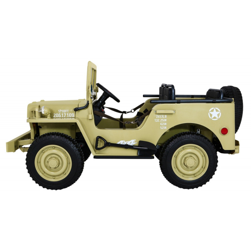 Autko Wojskowe Retro dla 3 dzieci Matcha + Napęd 4x4 + Schowki + EVA + Wolny Start + MP3 LED
