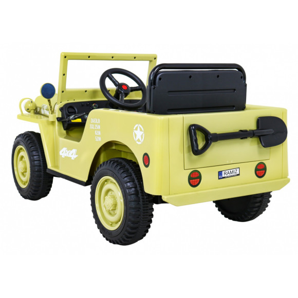 Autko Wojskowe Retro dla dzieci Beżowy + Napęd 4x4 + Pilot + 2 Bagażniki + Wolny Start + MP3 LED Autko Wojskowe Retro dla dzieci Beżowy + Napęd 4x4 + Pilot + 2 Bagażniki + Wolny Start + MP3 LED