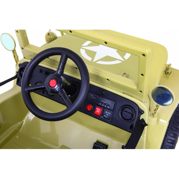 Autko Wojskowe Retro dla dzieci Beżowy + Napęd 4x4 + Pilot + 2 Bagażniki + Wolny Start + MP3 LED Autko Wojskowe Retro dla dzieci Beżowy + Napęd 4x4 + Pilot + 2 Bagażniki + Wolny Start + MP3 LED