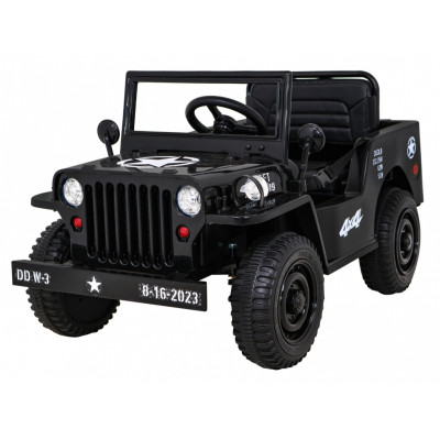 Autko Wojskowe Retro dla dzieci Czarny + Napęd 4x4 + Pilot + 2 Bagażniki + Wolny Start + MP3 LED