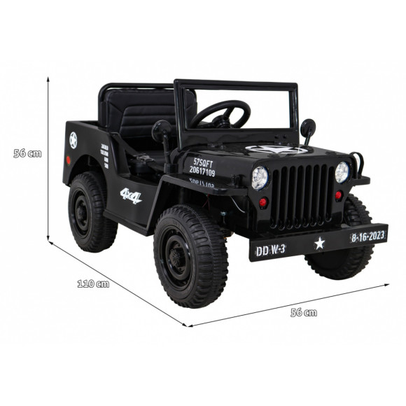 Autko Wojskowe Retro dla dzieci Czarny + Napęd 4x4 + Pilot + 2 Bagażniki + Wolny Start + MP3 LED