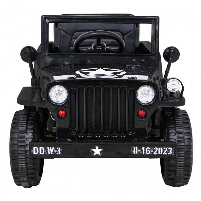 Autko Wojskowe Retro dla dzieci Czarny + Napęd 4x4 + Pilot + 2 Bagażniki + Wolny Start + MP3 LED